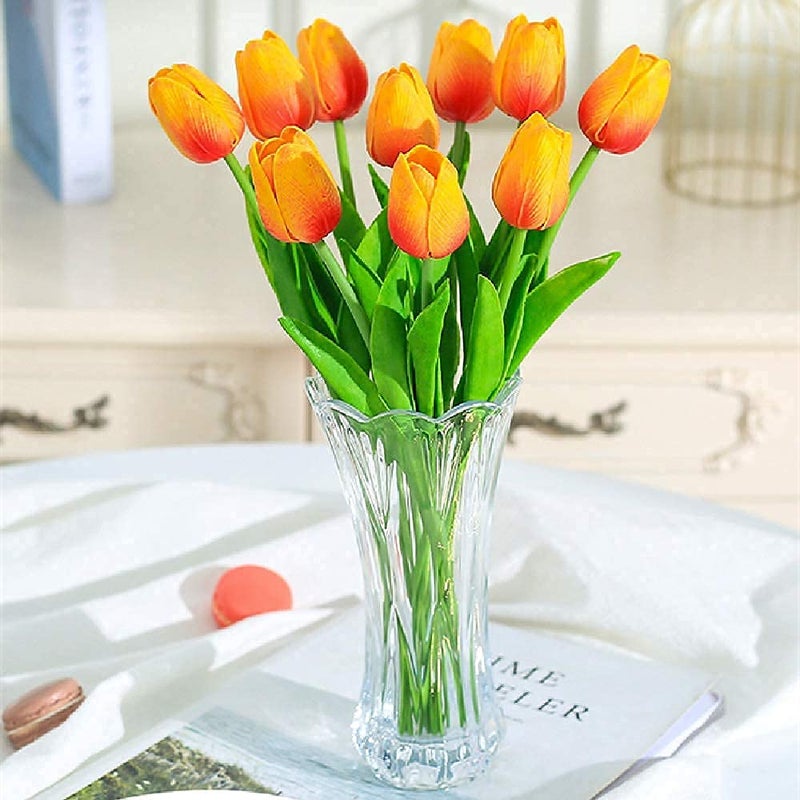 Kisflower 30Pcs Latex Tulips Real Touch Red and Yellow Artificial Flowers Fake Tulips Arrangement Bouquet for Home Office Wedding Decor (Red and Yellow) - Image 3